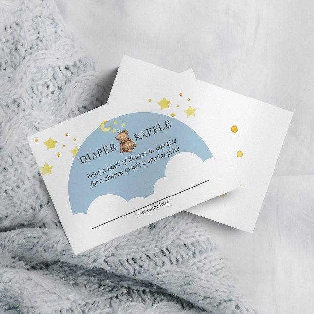 Over The Moon Teddy Bear Dusty Blue Diaper Raffle Enclosure Card (Creator Uploaded)