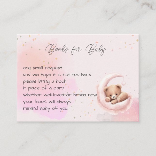 Over the Moon Teddy Bear Shower Books for Baby Enclosure Card (Front)
