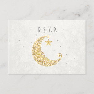 Over the Moon Wedding RSVP card Gold