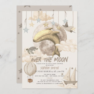 Over the Moon Whale Boho Baby Shower Invitation