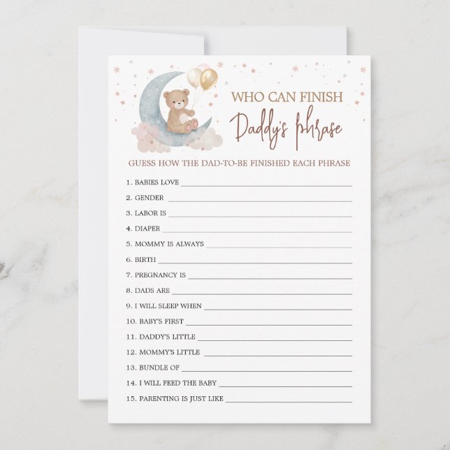 Over the Moon Who can finish Daddy's phrase Card (Front)