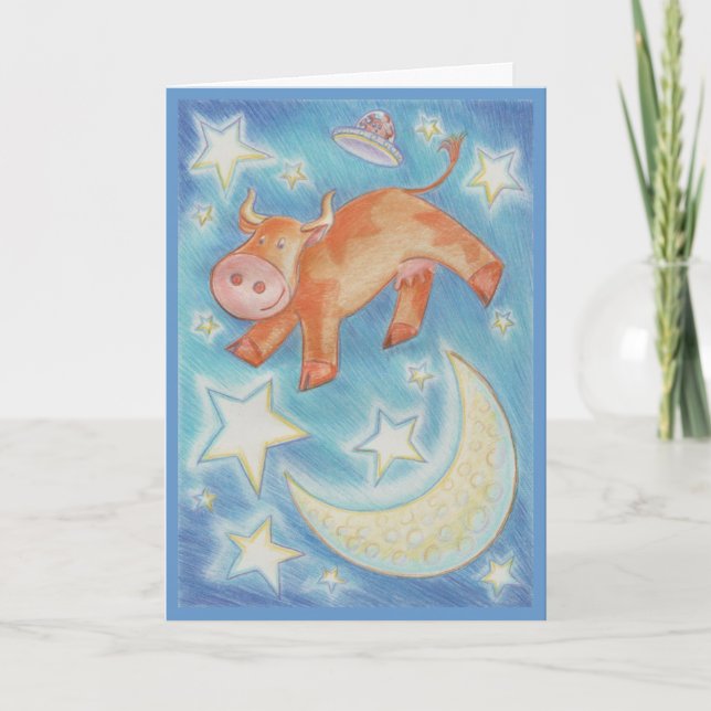 Over the Moon 'Your Text' greetings card (Front)