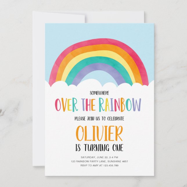Over the Rainbow Blue Boy Birthday Invitation (Front)