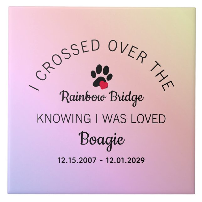 Over The Rainbow Bridge Custom Pet Memorial Tile (Front)