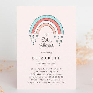 Over The Rainbow Girl Blush Pink Baby Shower Invitation