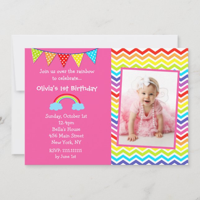 Over the Rainbow Photo Birthday Invitations (Front)