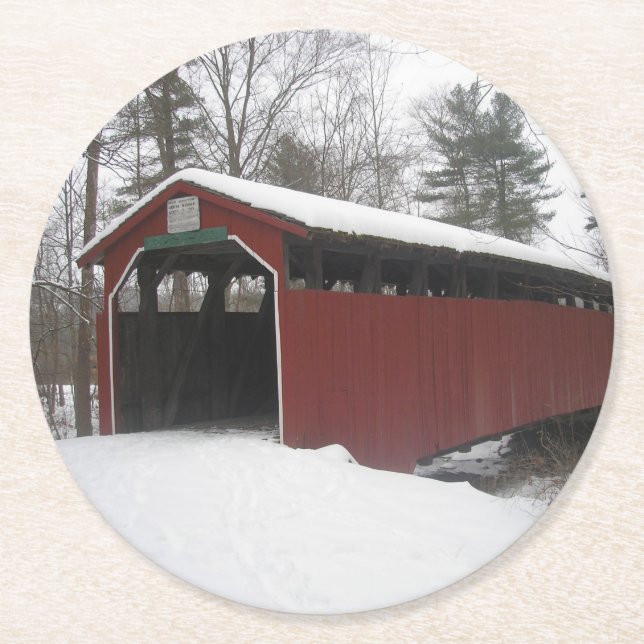 "Over the River and Through the Woods"     Round Paper Coaster (Front)