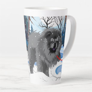 OVER THE RIVER  Black latte mug with text