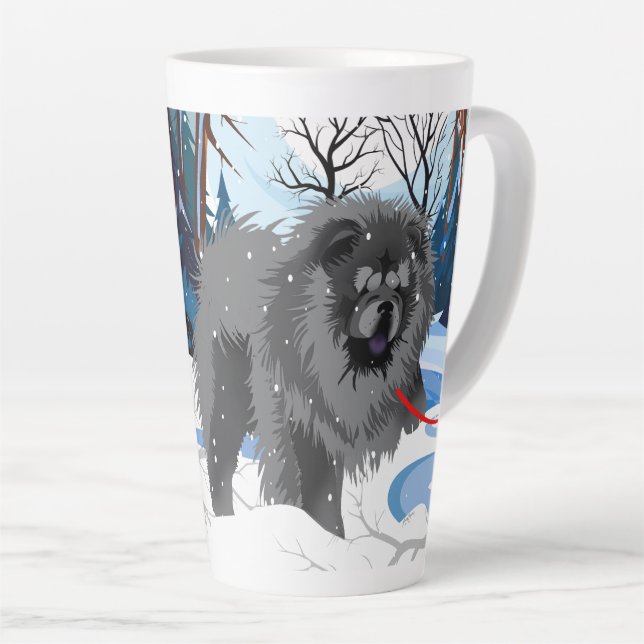 OVER THE RIVER  Black latte mug with text (Right Angle)