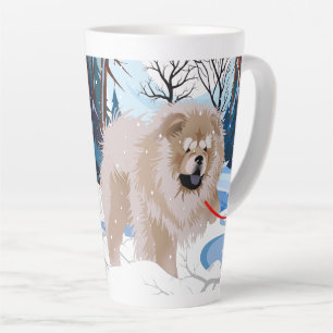 OVER THE RIVER Fawn Chow latte mug with text
