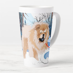 OVER THE RIVER Red Chow latte mug with text