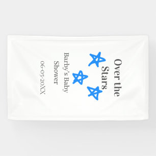 Over the Stars blue gray baby shower name date ele Banner