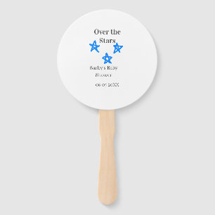 Over the Stars blue gray baby shower name date ele Hand Fan