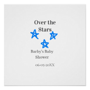 Over the Stars blue gray baby shower name date ele Poster