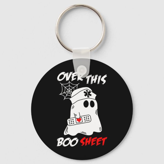 Over This Boo Sheet Fun Ghost Nurse Halloween  Key Ring (Front)