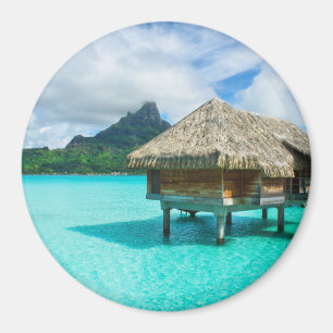 Over-water bungalow, Bora Bora round magnet