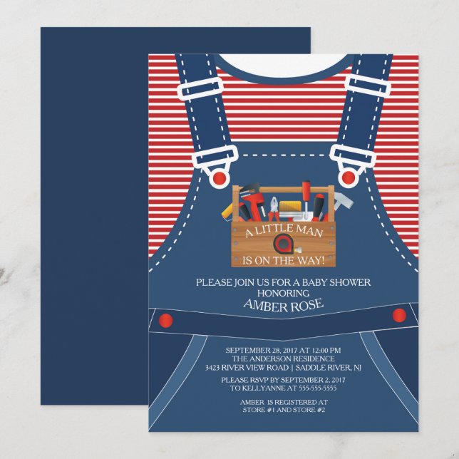 Overalls Little Man Tools Baby Shower Invitation (Front/Back)