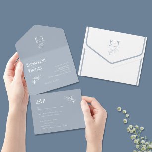 Overcast Sky Blue Simple Modern Wedding All In One Invitation
