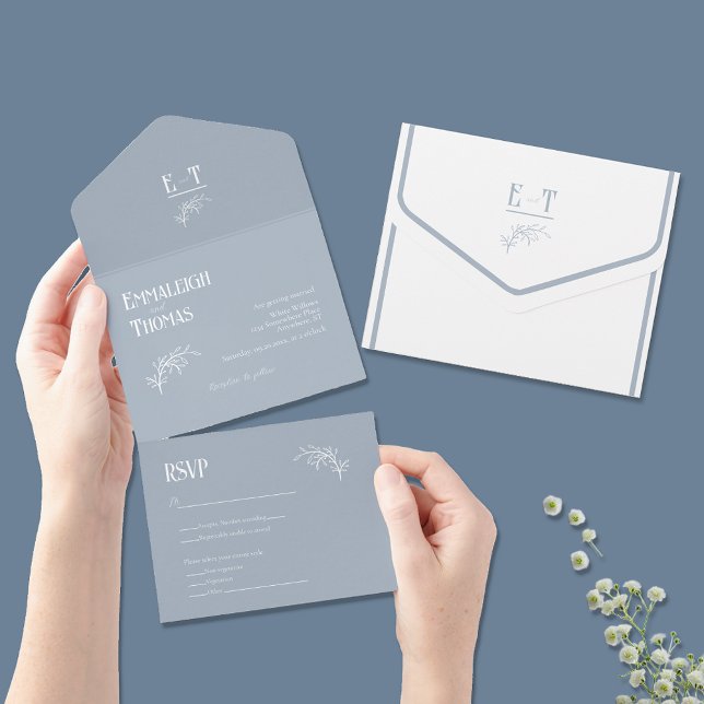 Overcast Sky Blue Simple Modern Wedding All In One Invitation (Creator Uploaded)