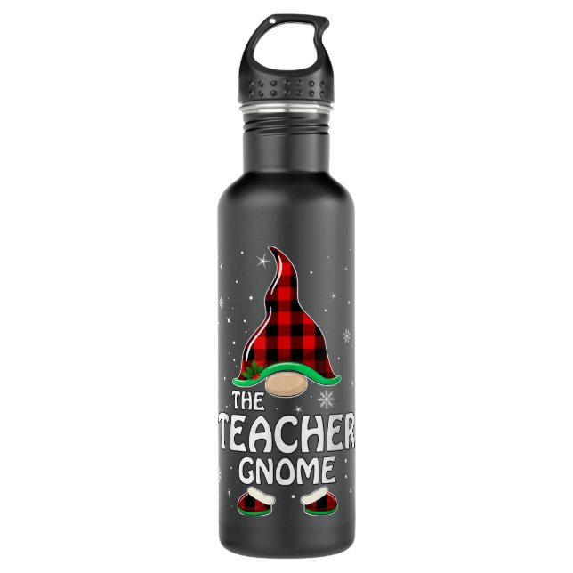 Overcome Hardship Teacher Gnome Buffalo Plaid Matc 710 Ml Water Bottle (Front)