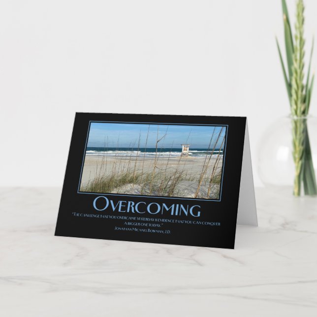 Overcoming Challenges Motivational Beach Scene Thank You Card (Front)