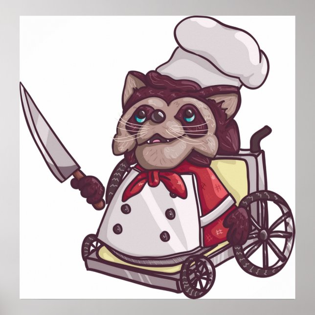 Overcooked Wheelchair Racoon Chef Poster (Front)