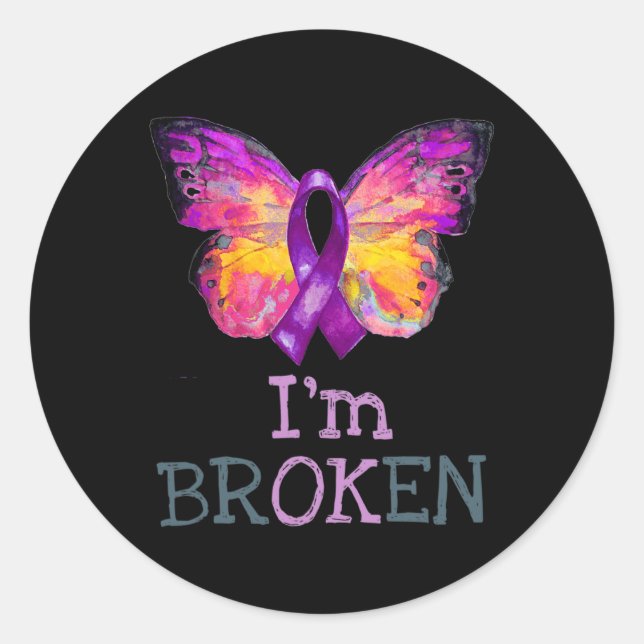 Overdose Awareness Butterfly Purple Ribbon I'm Bro Classic Round Sticker (Front)