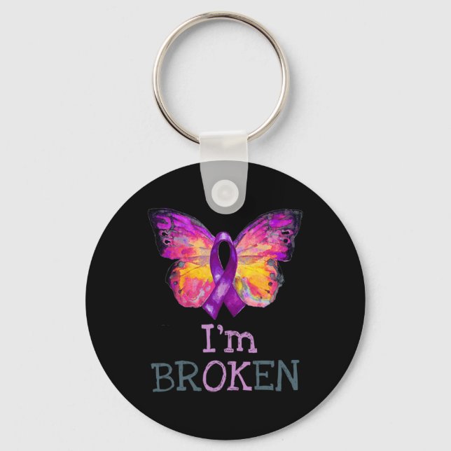 Overdose Awareness Butterfly Purple Ribbon I'm Bro Key Ring (Front)
