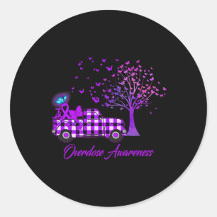 Overdose Awareness Butterfly Ribbon Purple  Classic Round Sticker