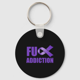 Overdose Awareness Day Purple Ribbon FU Addiction Key Ring