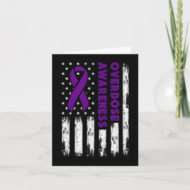 Overdose Awareness Flag Pruple Ribbon Addiction Re Card (Front)