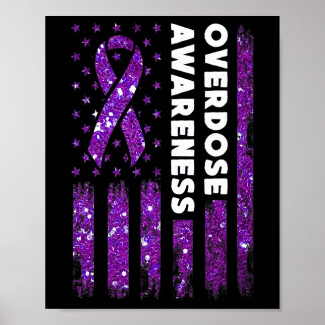 Overdose Awareness Flag Pruple Ribbon Addiction Re Poster (Front)