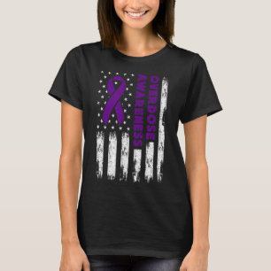 Overdose Awareness Flag Pruple Ribbon Addiction Re T-Shirt