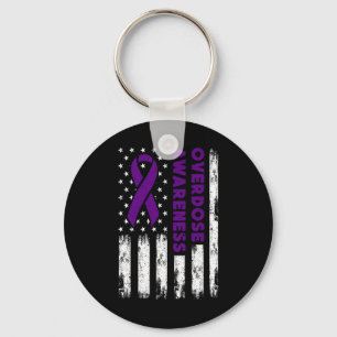 Overdose Awareness Flag Purple Ribbon Addiction Re Key Ring