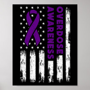 Overdose Awareness Flag Purple Ribbon Addiction Re Poster