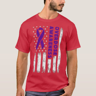Overdose Awareness Flag Purple Ribbon Addiction Re T-Shirt