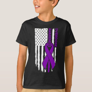 Overdose Awareness Flag Purple Ribbon T-Shirt