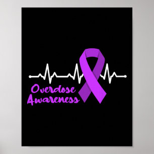 Overdose Awareness Heartbeat Purple Ribbon Opioid  Poster