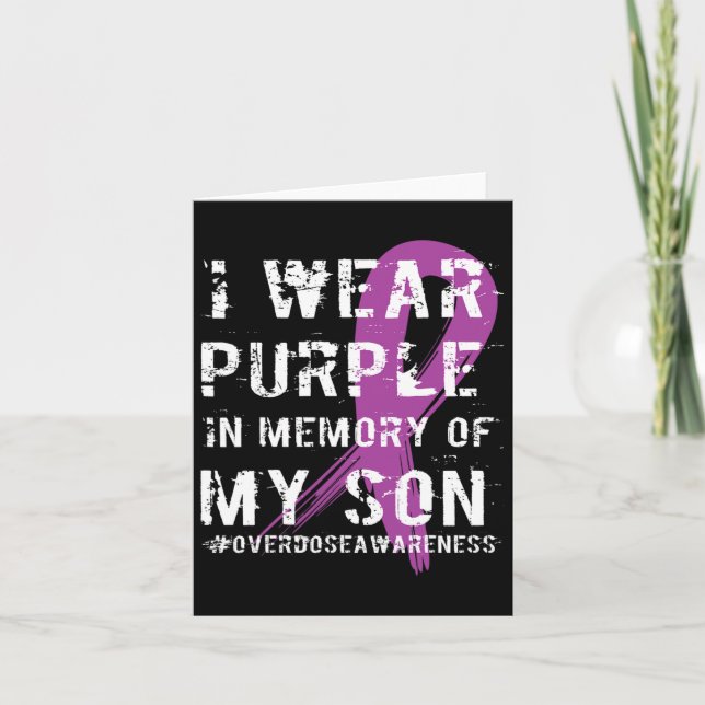Overdose Awareness Memory Of Son Purple Ribbon  Card (Front)