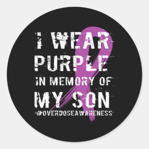 Overdose Awareness Memory Of Son Purple Ribbon Classic Round Sticker