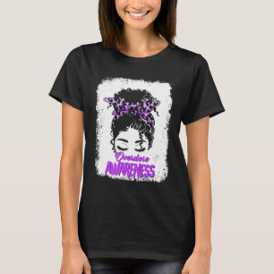 Overdose Awareness Messy Bun Purple Ribbon Drug Ad T-Shirt