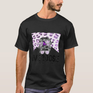 Overdose Awareness Messy Hair Bun Western Cowhide T-Shirt