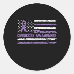 Overdose Awareness Month American Flag Ribbon  Classic Round Sticker