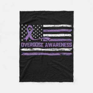 Overdose Awareness Month American Flag Ribbon Fleece Blanket