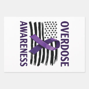 Overdose Awareness Month American Flag Ribbon Wrapping Paper Sheet