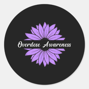 Overdose Awareness Month August Purple Sunflower Classic Round Sticker