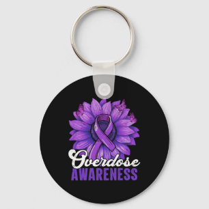 Overdose Awareness Month Purple Ribbon Sunflower B Key Ring