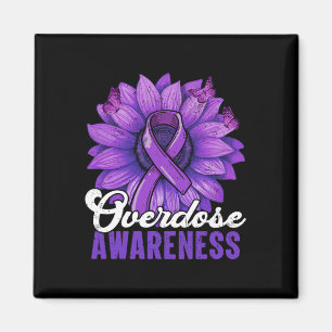 Overdose Awareness Month Purple Ribbon Sunflower B Magnet