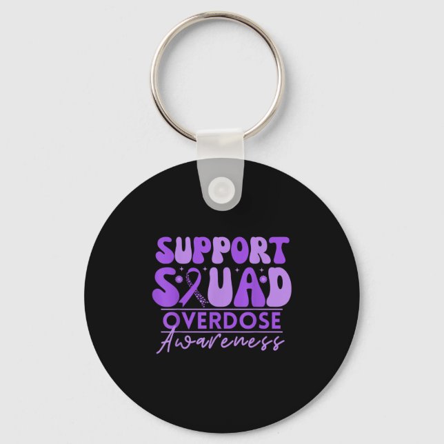 Overdose Awareness Month Purple Ribbon Support Squ Key Ring (Front)