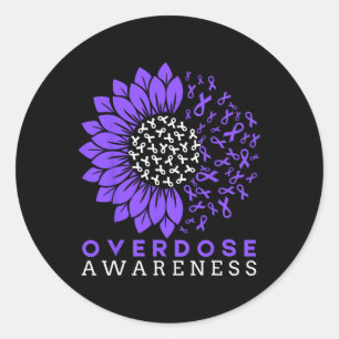 Overdose Awareness Month Sunflower Ribbon Purple  Classic Round Sticker